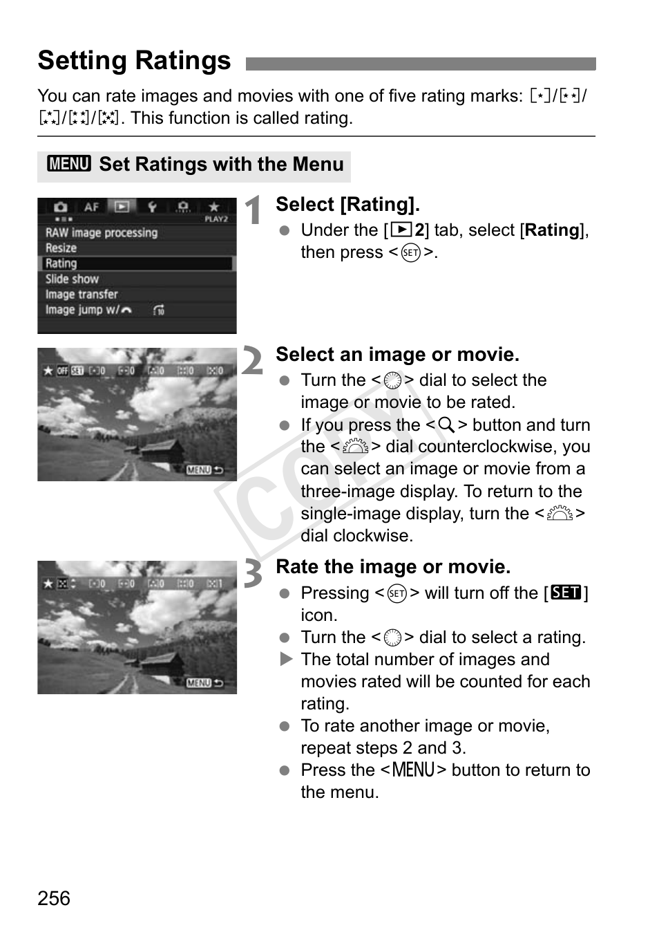 Setting ratings, P.256, Cop y | Canon 1D X User Manual | Page 256 / 420