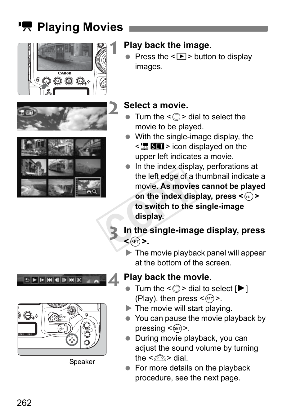 Playing movies, P.262, Cop y | Canon 1D X User Manual | Page 262 / 420