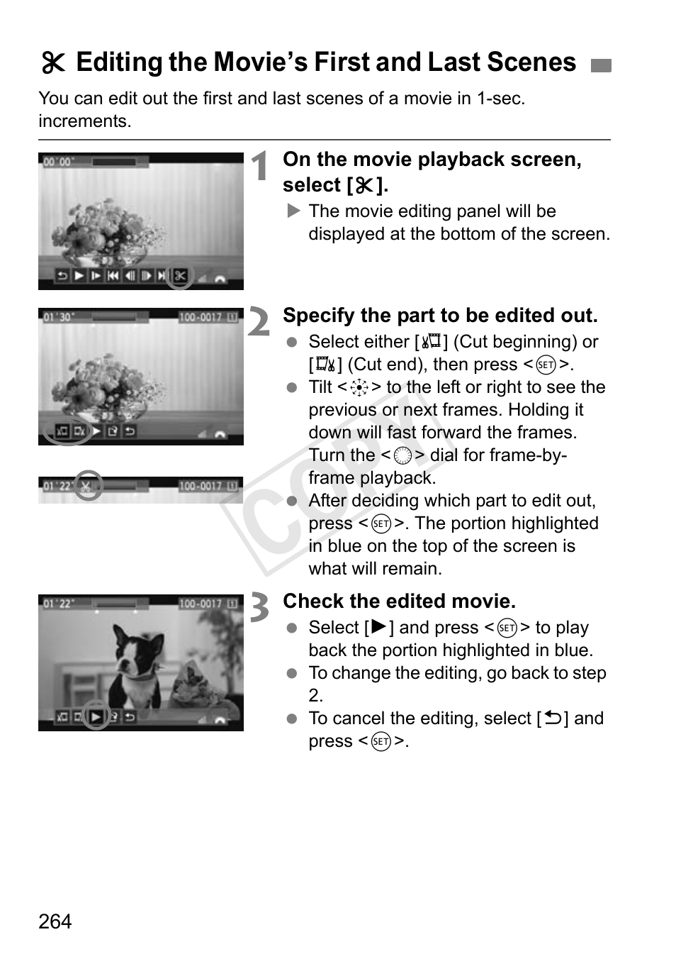 Editing the movie’s first and last scenes, Cop y | Canon 1D X User Manual | Page 264 / 420