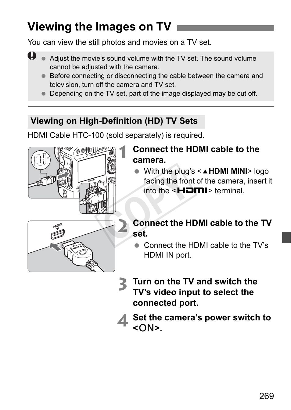 Viewing the images on tv, P.269, Cop y | Canon 1D X User Manual | Page 269 / 420