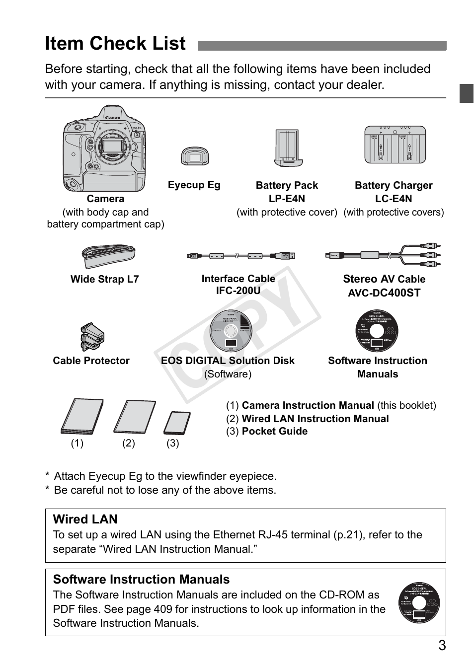 Cop y, Item check list | Canon 1D X User Manual | Page 3 / 420
