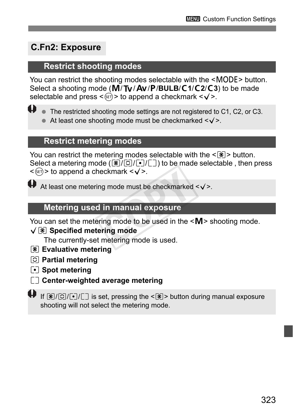 C.fn2: exposure, Cop y | Canon 1D X User Manual | Page 323 / 420