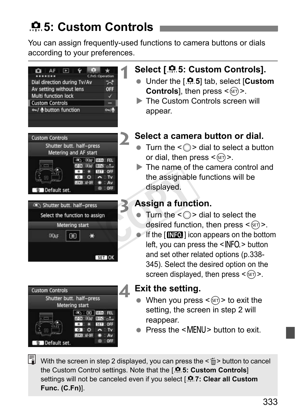 Custom controls, P.333, Cop y | Canon 1D X User Manual | Page 333 / 420