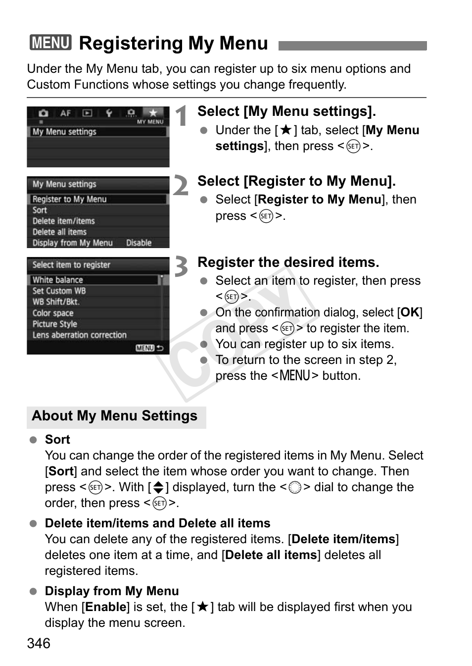 Registering my menu, P.346, Cop y | Canon 1D X User Manual | Page 346 / 420
