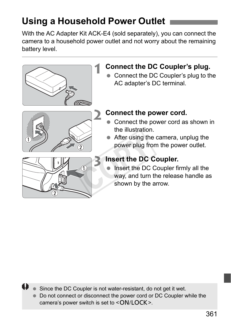 Using a household power outlet, P.361, Cop y | Canon 1D X User Manual | Page 361 / 420