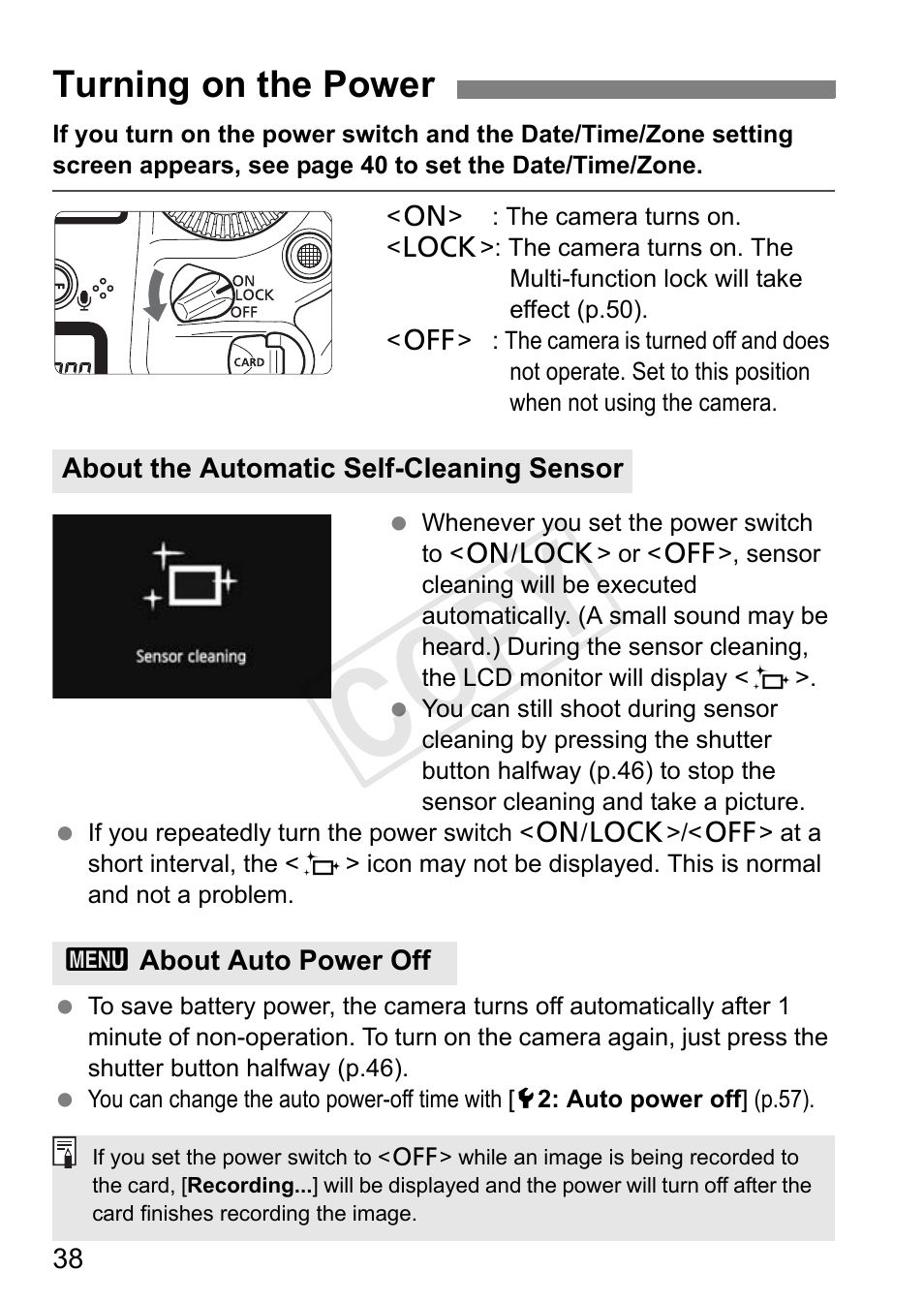 Turning on the power, Cop y | Canon 1D X User Manual | Page 38 / 420