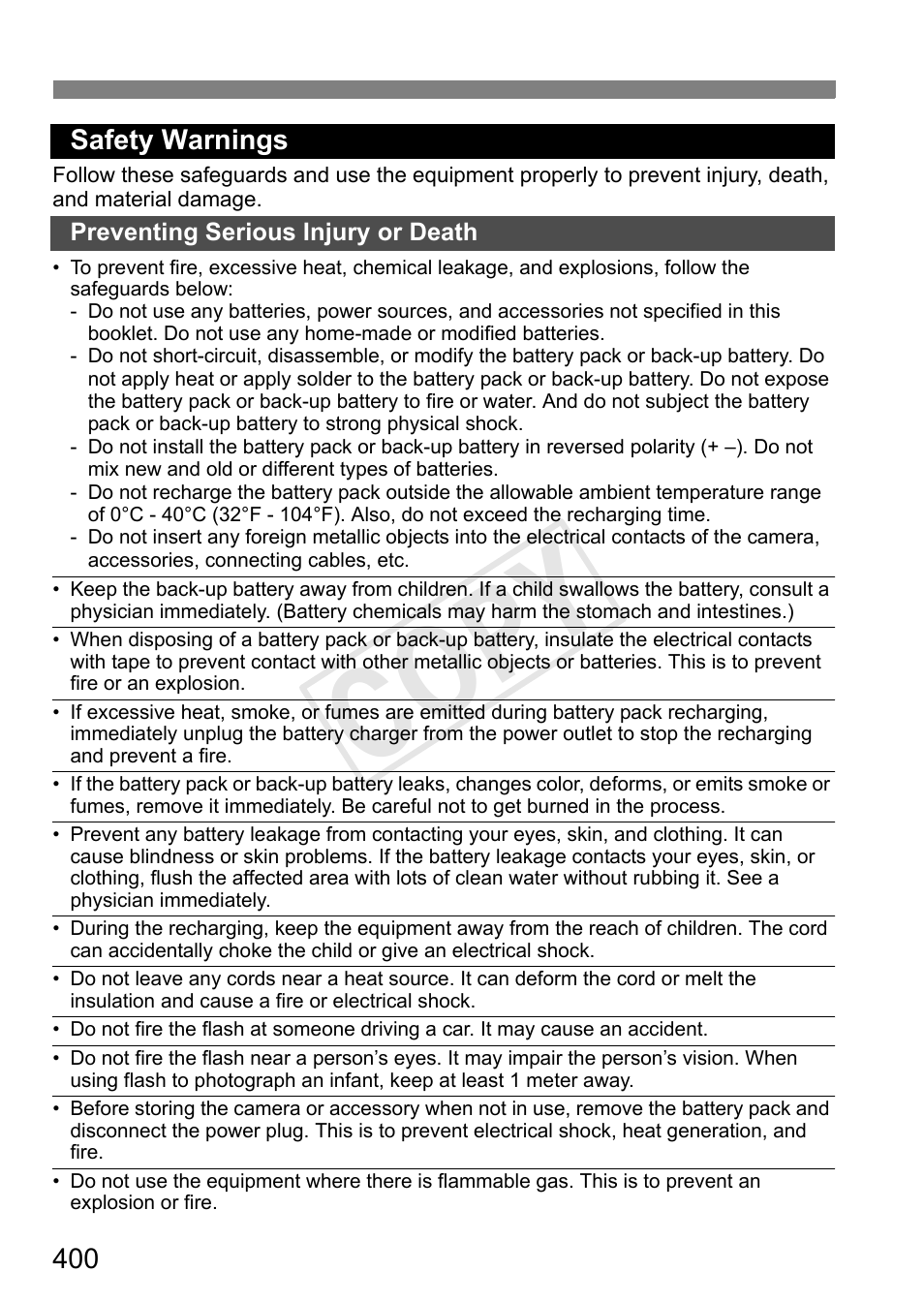 Safety warnings, Cop y | Canon 1D X User Manual | Page 400 / 420