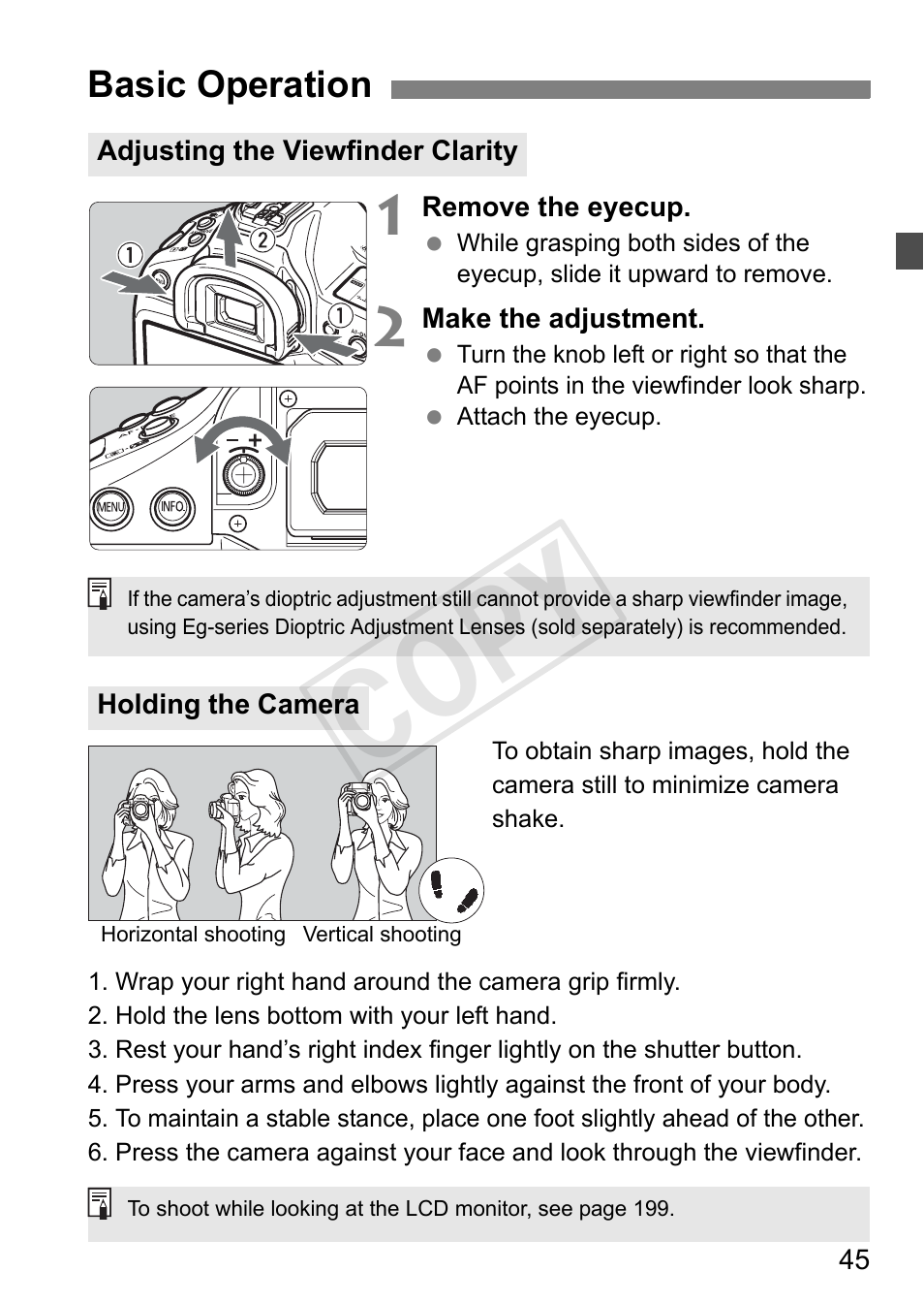 Basic operation, P.45, Cop y | Canon 1D X User Manual | Page 45 / 420