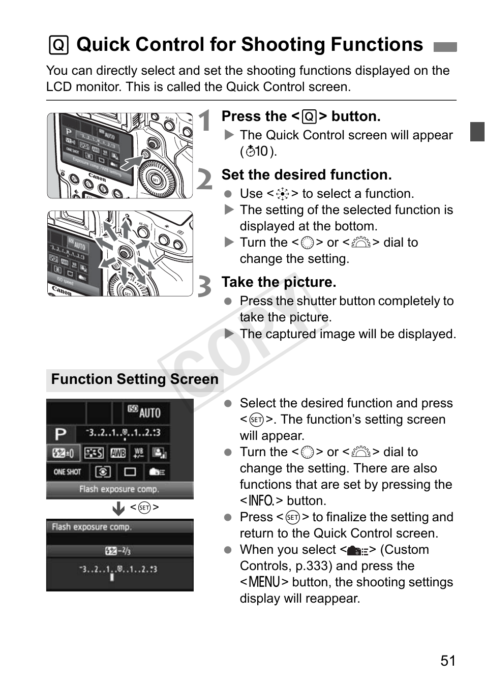Quick control for shooting functions, P.51, Cop y | Qquick control for shooting functions | Canon 1D X User Manual | Page 51 / 420