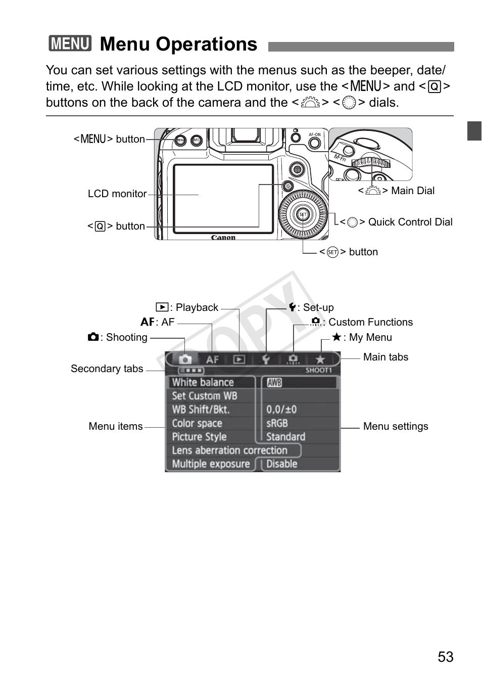 Menu operations, Cop y, 3menu operations | Canon 1D X User Manual | Page 53 / 420