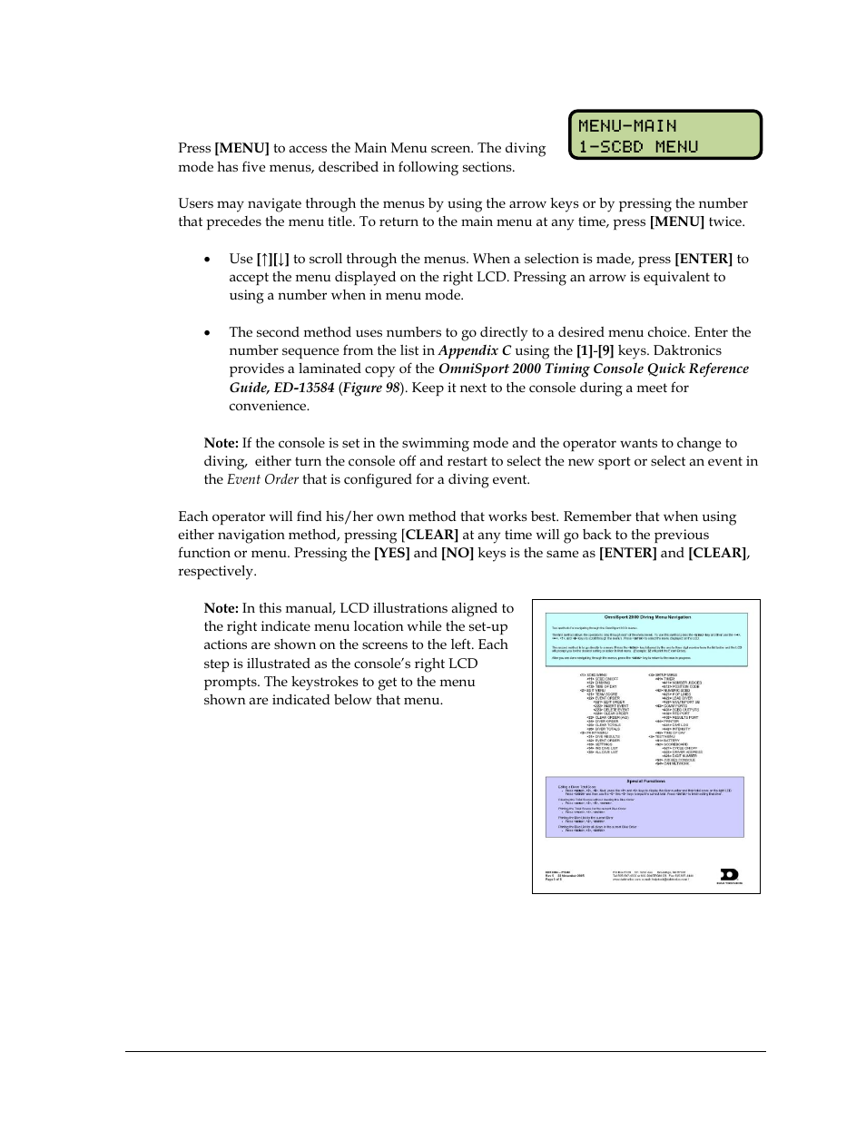 6 menu navigation, Menu navigation | Daktronics OmniSport 2000 Timing Console User Manual | Page 109 / 316