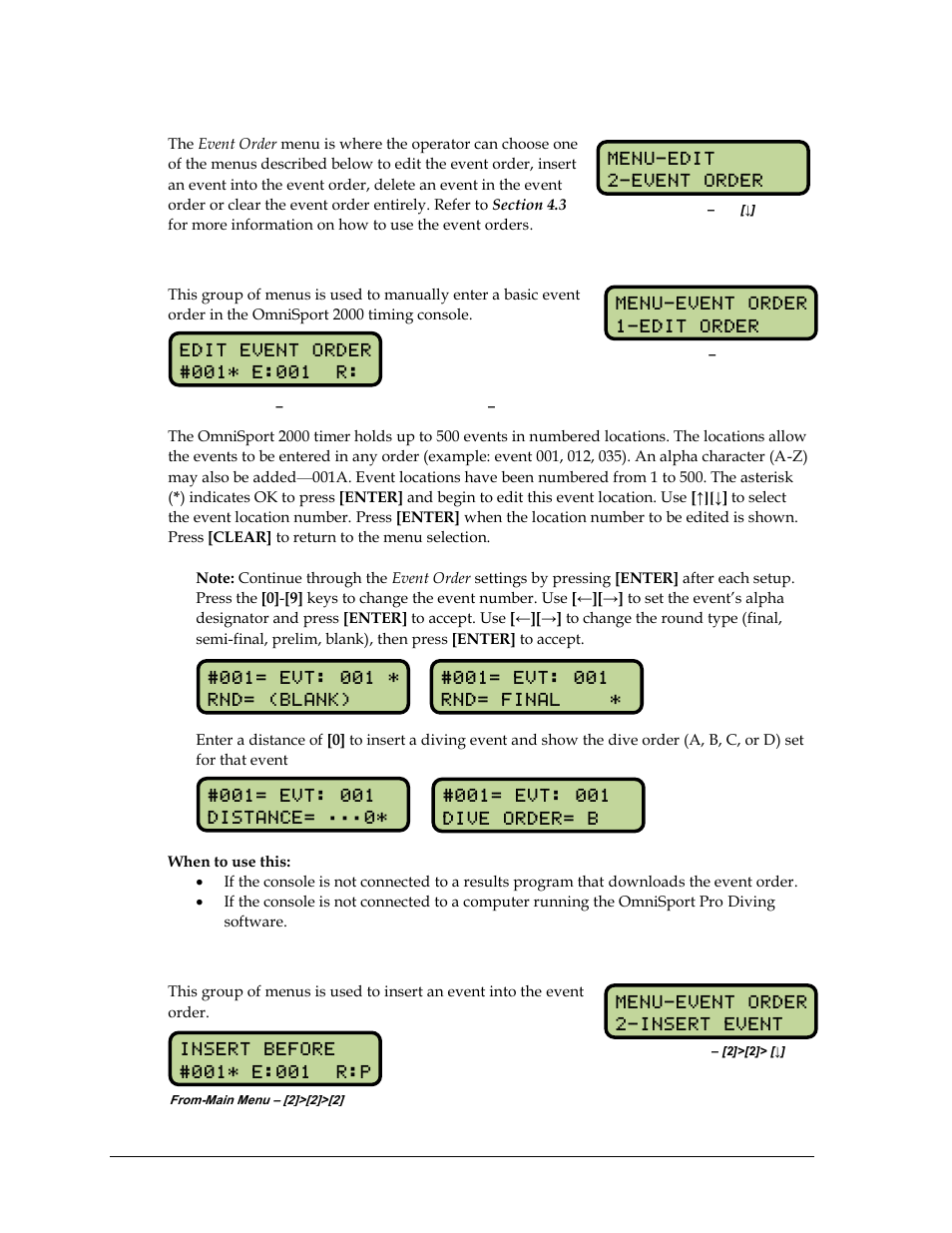 Edit event order, Edit order, Insert event | Daktronics OmniSport 2000 Timing Console User Manual | Page 112 / 316