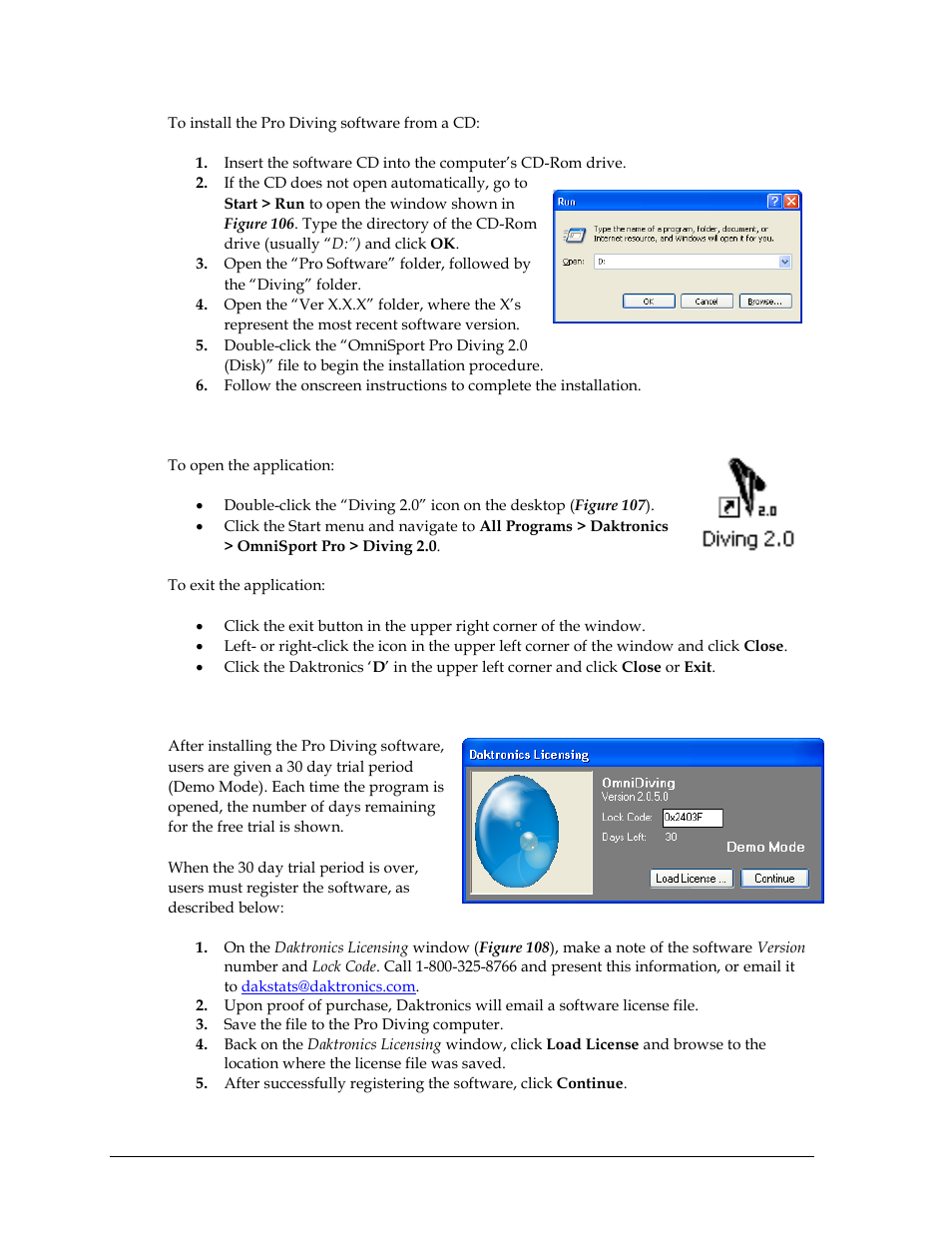 4 opening & exiting the application, 5 registering the software, Opening & exiting the application | Registering the software | Daktronics OmniSport 2000 Timing Console User Manual | Page 132 / 316
