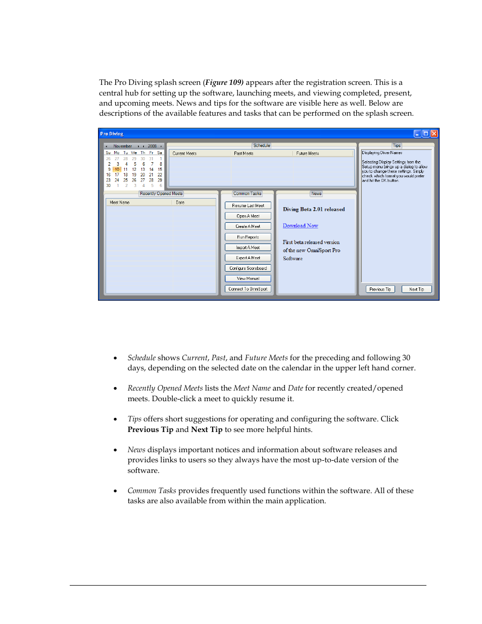 6 splash screen, Splash screen features, Splash screen | Daktronics OmniSport 2000 Timing Console User Manual | Page 133 / 316