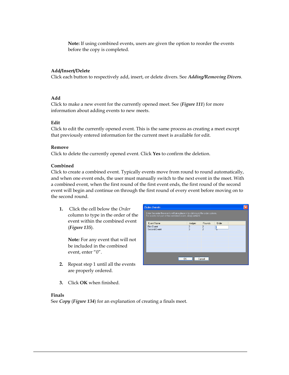Divers, Events | Daktronics OmniSport 2000 Timing Console User Manual | Page 144 / 316