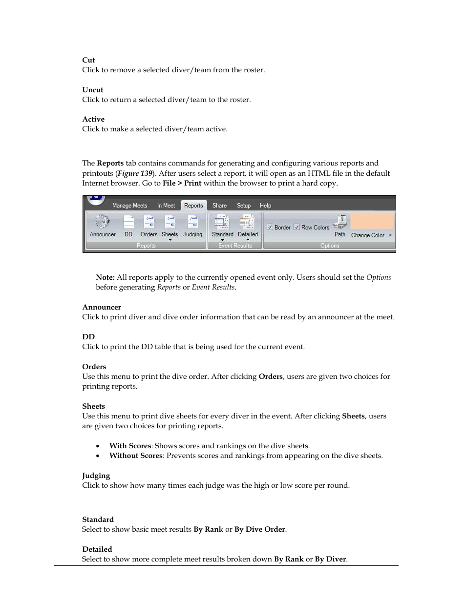 Reports, Event results | Daktronics OmniSport 2000 Timing Console User Manual | Page 146 / 316