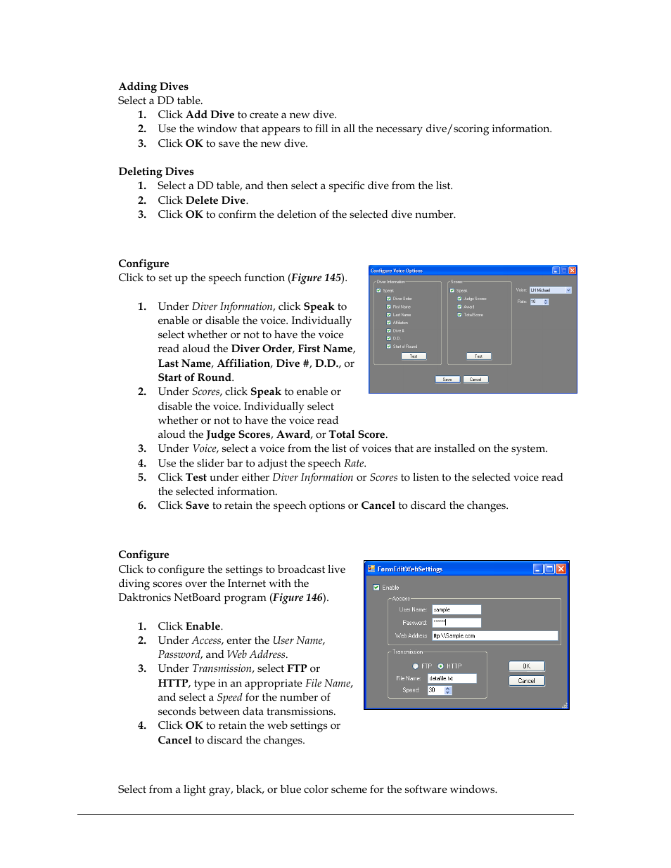 Speech, Color scheme | Daktronics OmniSport 2000 Timing Console User Manual | Page 150 / 316