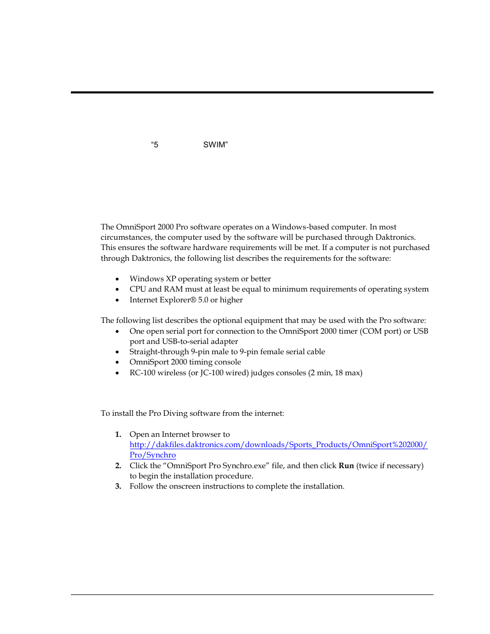 1 computer requirements, 2 installation, Section 10 | Omnisport 2000 pro synchronized swimming software, Computer requirements, Installation | Daktronics OmniSport 2000 Timing Console User Manual | Page 155 / 316