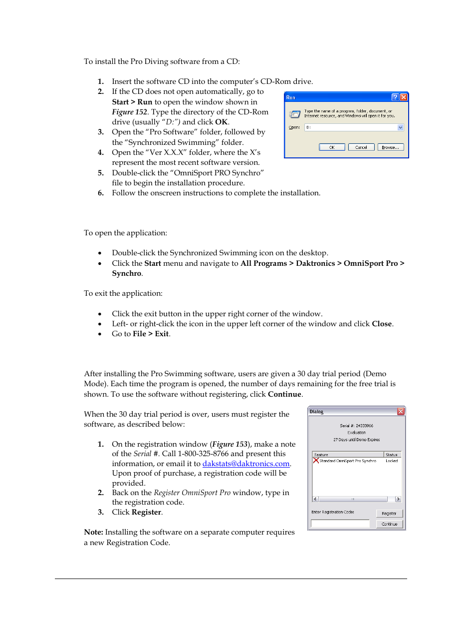 3 opening & exiting the application, 4 registering the software, Opening & exiting the application | Registering the software | Daktronics OmniSport 2000 Timing Console User Manual | Page 156 / 316
