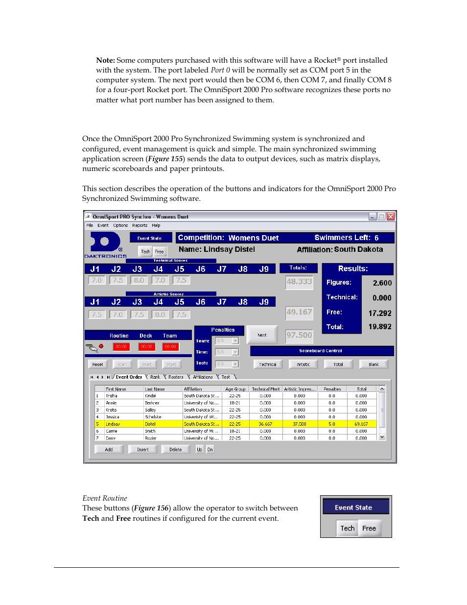 Omnisport 2000 pro synchronized swimming operation | Daktronics OmniSport 2000 Timing Console User Manual | Page 158 / 316