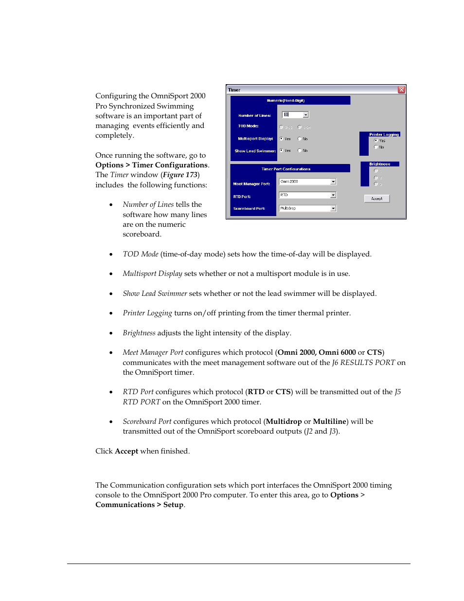 9 configurations, Timer configuration, Communications setup | Configurations | Daktronics OmniSport 2000 Timing Console User Manual | Page 163 / 316