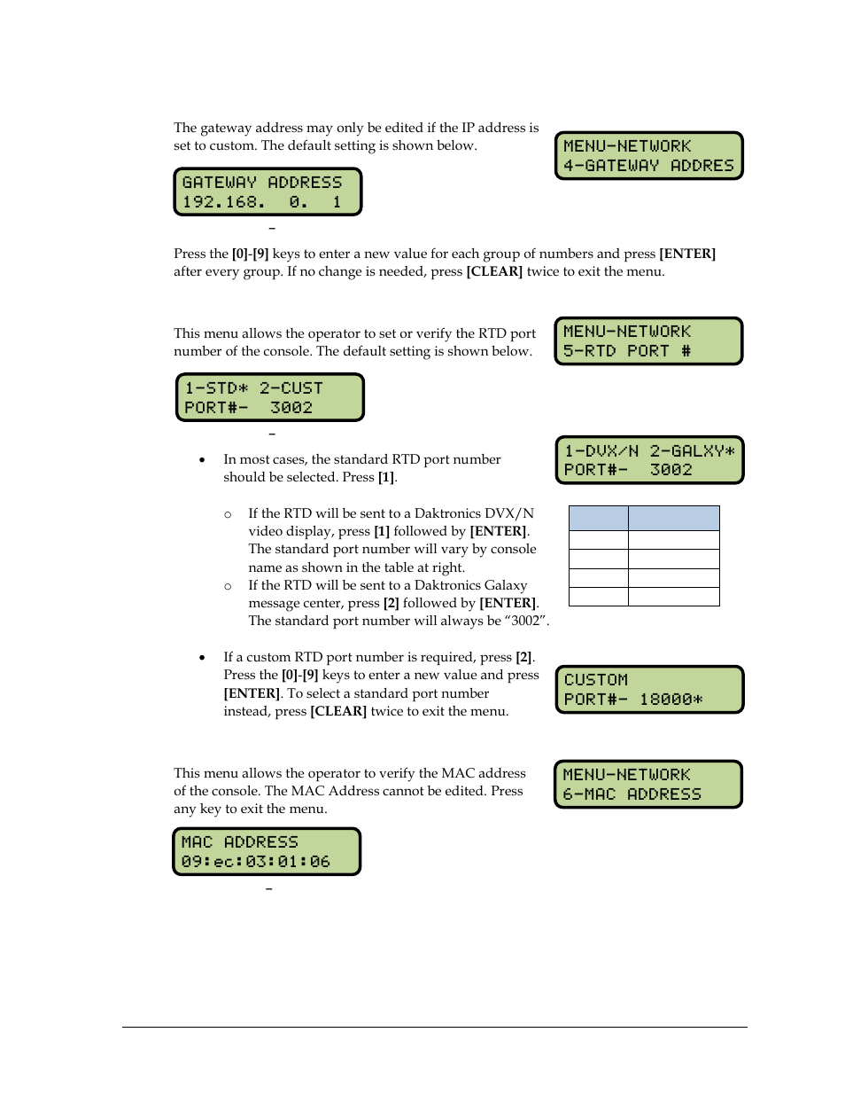 Gateway address, Rtd port number, Mac address | Daktronics OmniSport 2000 Timing Console User Manual | Page 177 / 316