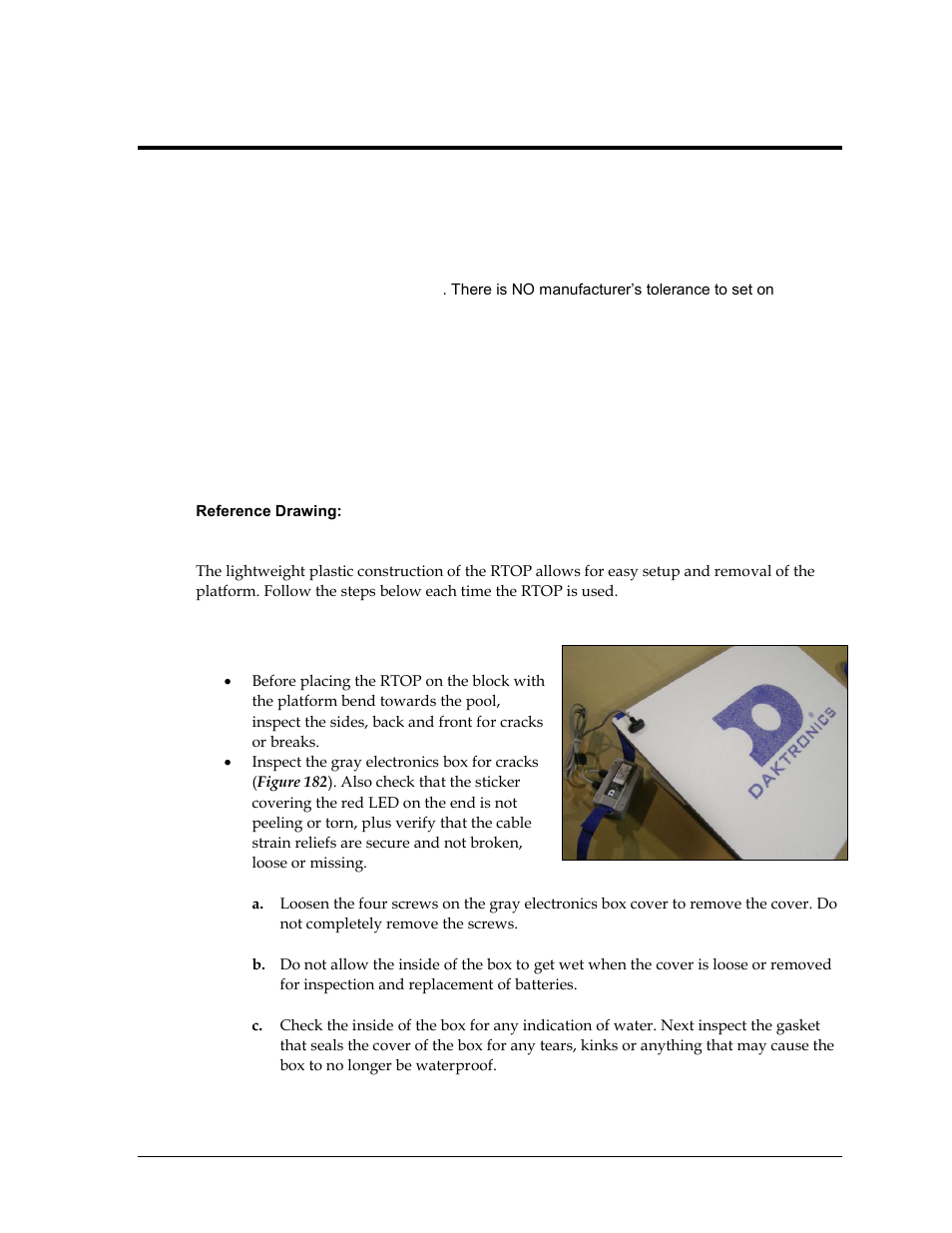 Section 12: relay take-off platform, 1 system setup, Before securing the rtop | Section 12, Relay take-off platform, System setup | Daktronics OmniSport 2000 Timing Console User Manual | Page 179 / 316