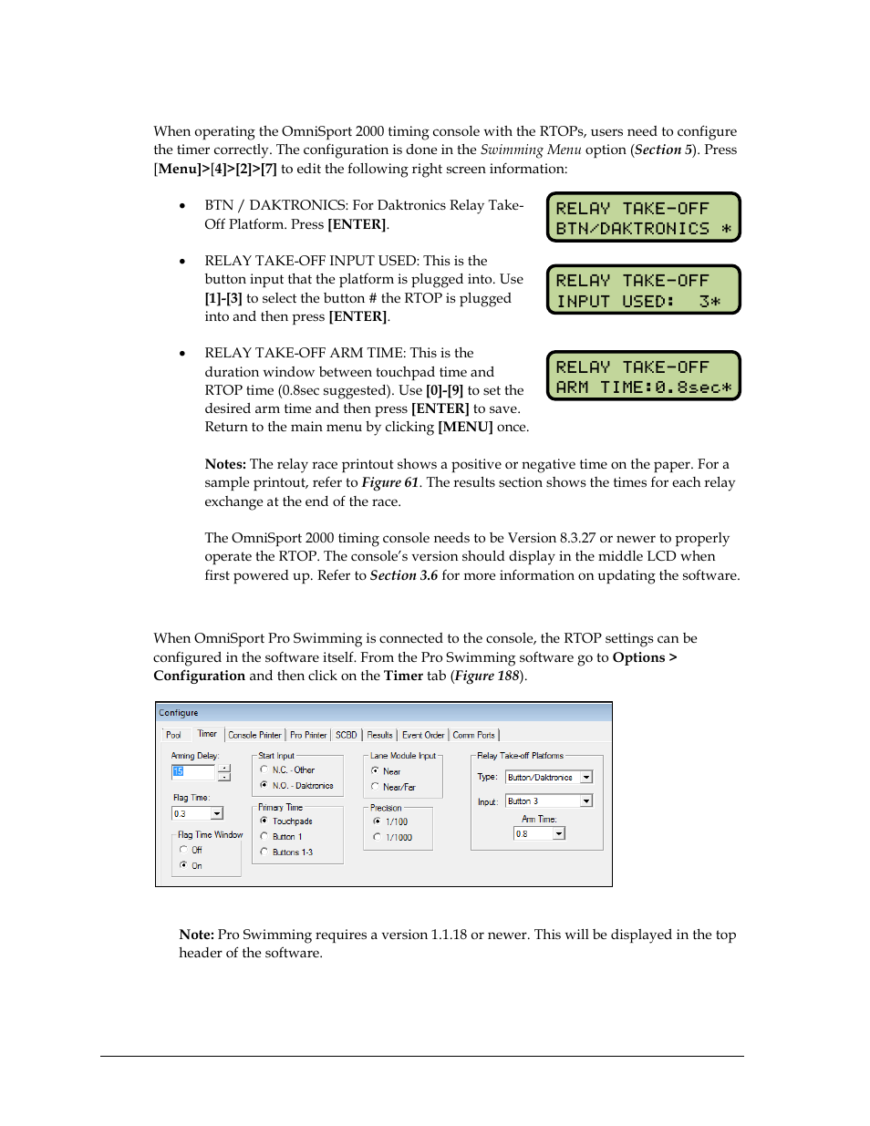 Operating with omnisport 2000 console only, Operating with omnisport pro swimming software | Daktronics OmniSport 2000 Timing Console User Manual | Page 182 / 316