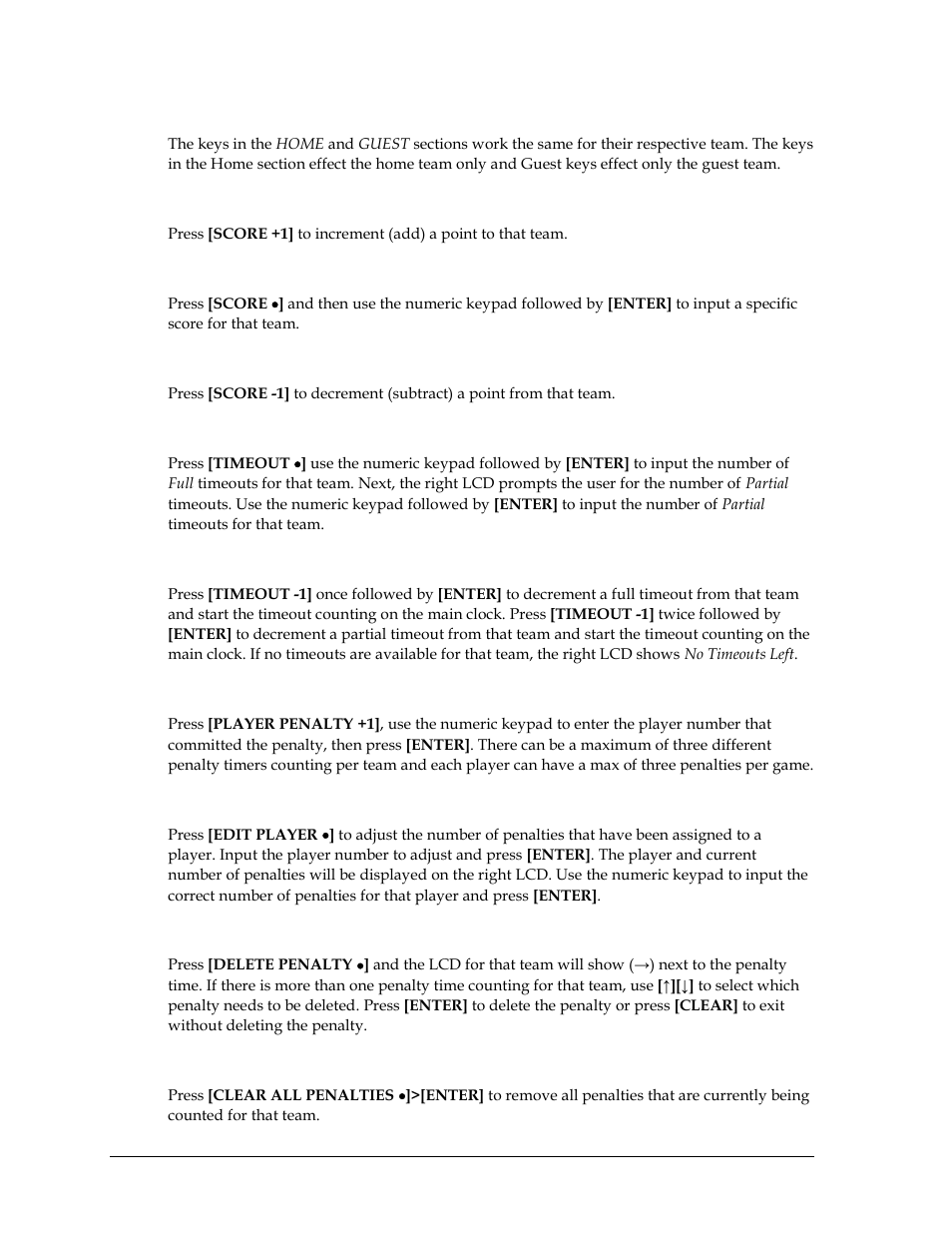 Home and guest keys, Score +1, Score | Score -1, Timeout, Timeout -1, Player penalty +1, Edit player, Delete penalty, Clear all penalties | Daktronics OmniSport 2000 Timing Console User Manual | Page 188 / 316