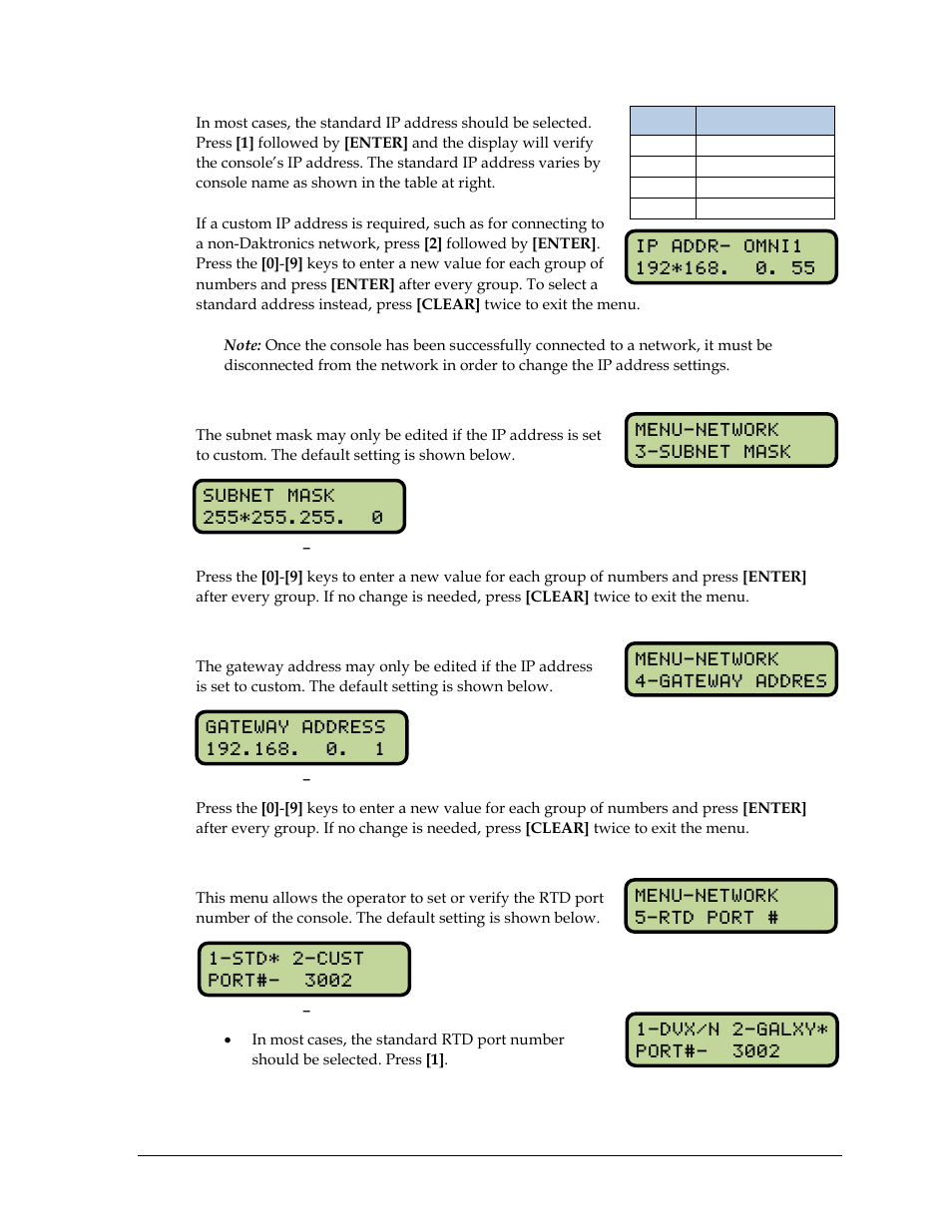 Subnet mask, Gateway address, Rtd port number | Daktronics OmniSport 2000 Timing Console User Manual | Page 199 / 316