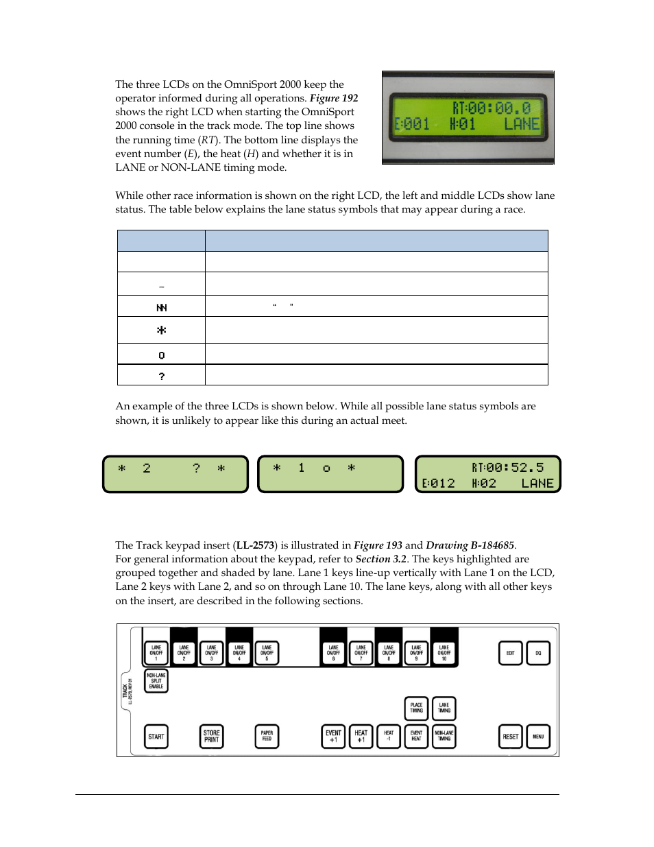3 keypad insert descriptions, Keypad insert descriptions | Daktronics OmniSport 2000 Timing Console User Manual | Page 204 / 316