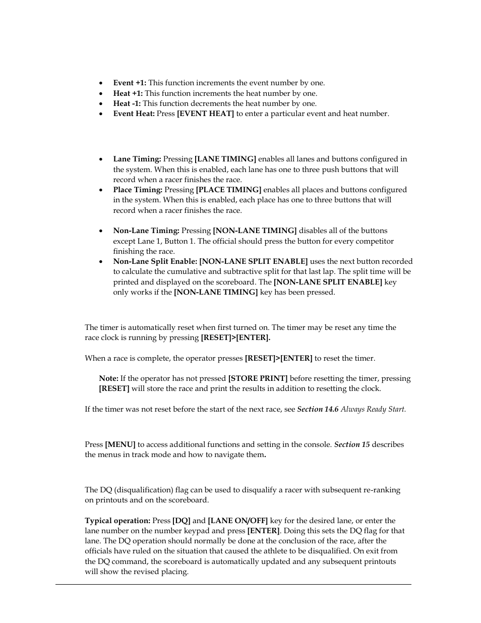 Event heat, Place/lane/non-lane timing, Reset | Menu, Disqualification (dq) | Daktronics OmniSport 2000 Timing Console User Manual | Page 206 / 316