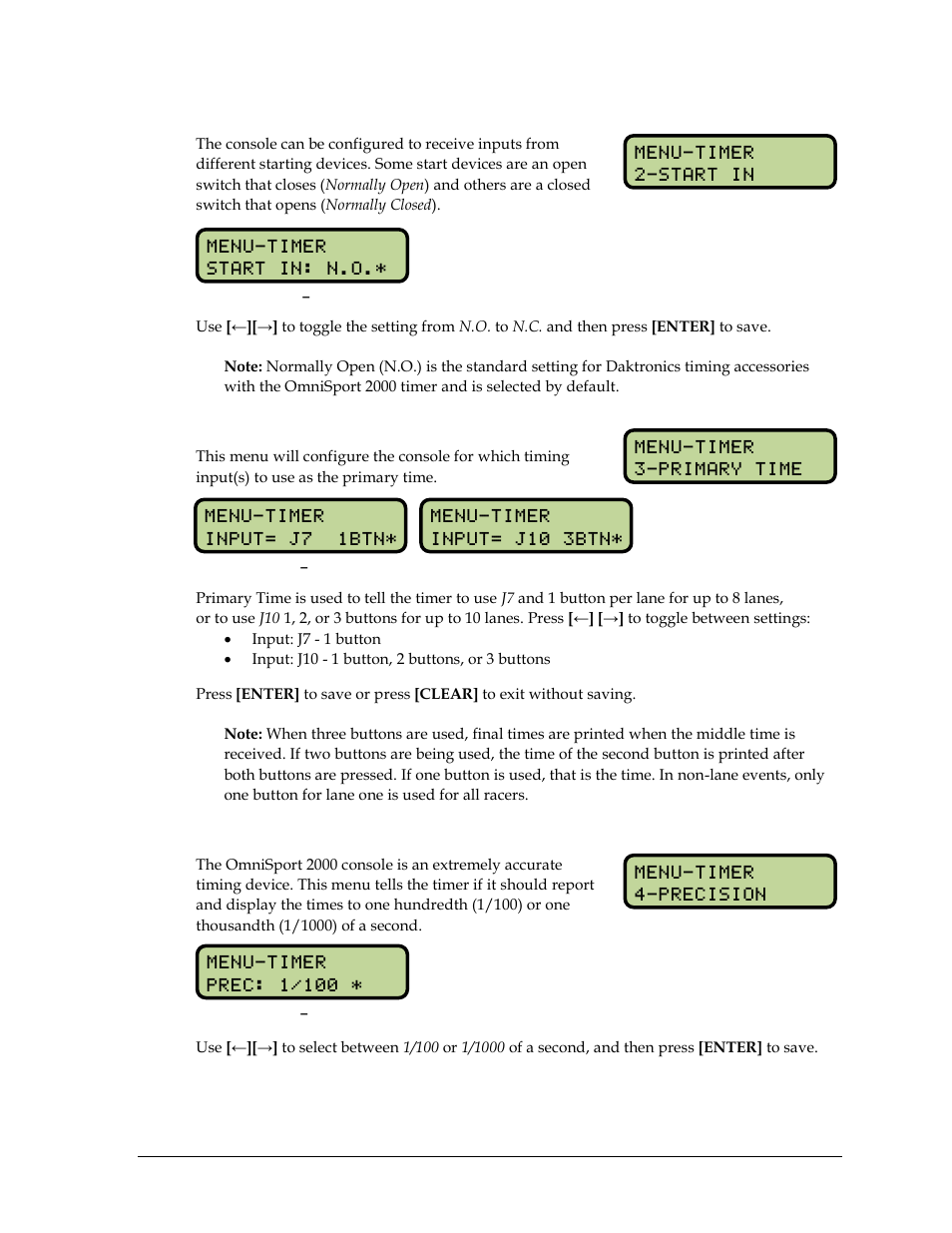 Start input, Primary time, Precision | Daktronics OmniSport 2000 Timing Console User Manual | Page 215 / 316
