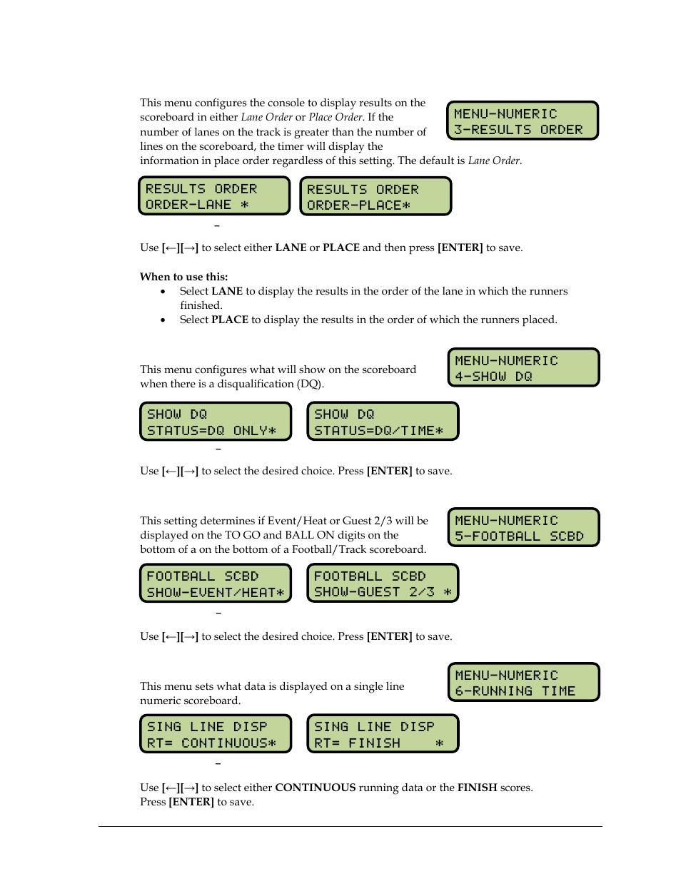 Results order, Show dq, Football scbd | Running time | Daktronics OmniSport 2000 Timing Console User Manual | Page 217 / 316
