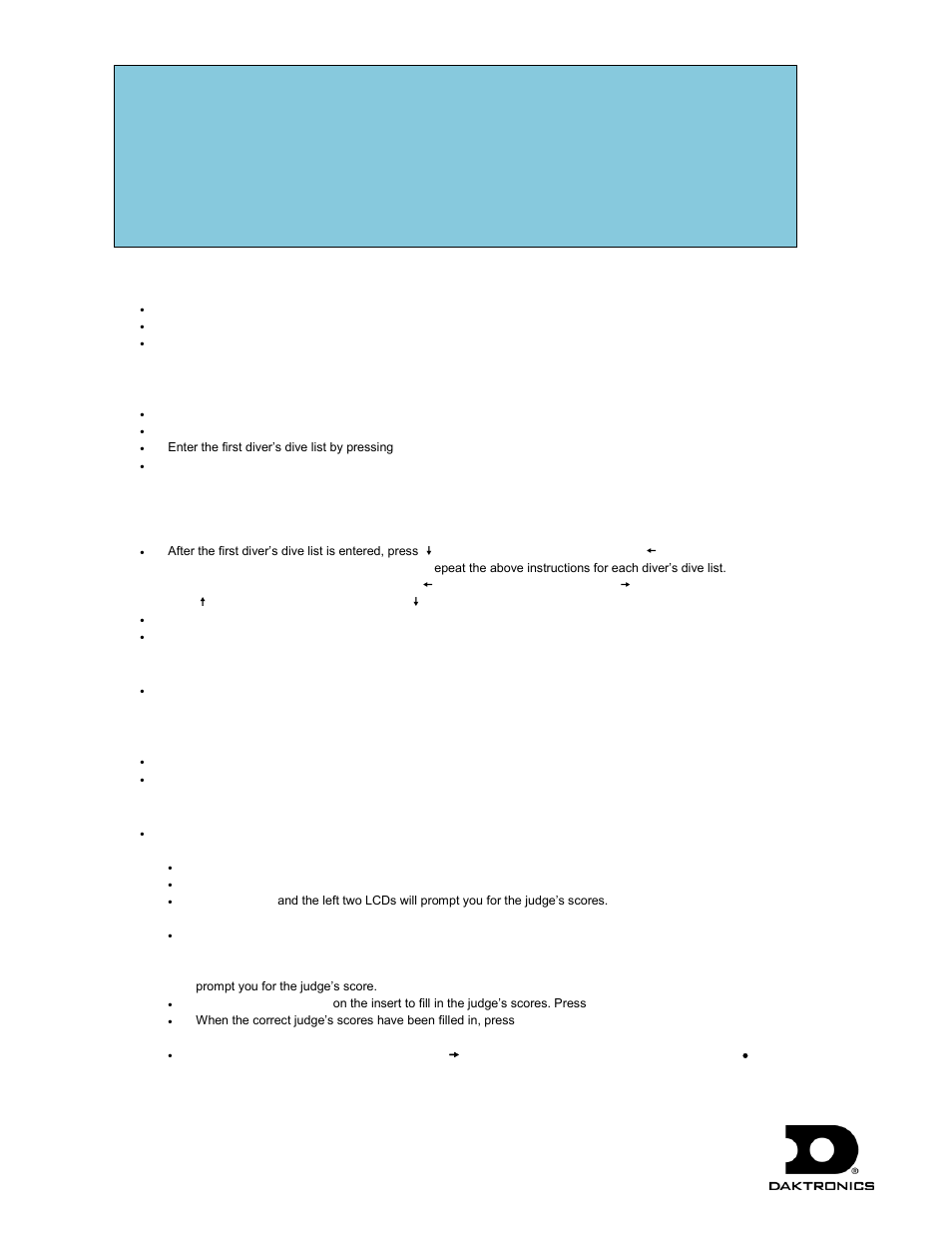 Step 1, Step 2: (optional), Step 3 | Step 4, Step 5, When the dive order is not pre-programmed, Typical diving operation | Daktronics OmniSport 2000 Timing Console User Manual | Page 256 / 316