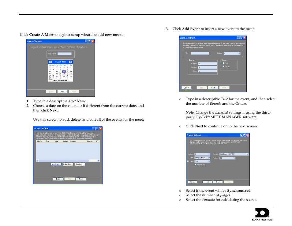 Creating a new meet, Omnisport pro diving quick start guide 2 of 4 | Daktronics OmniSport 2000 Timing Console User Manual | Page 268 / 316