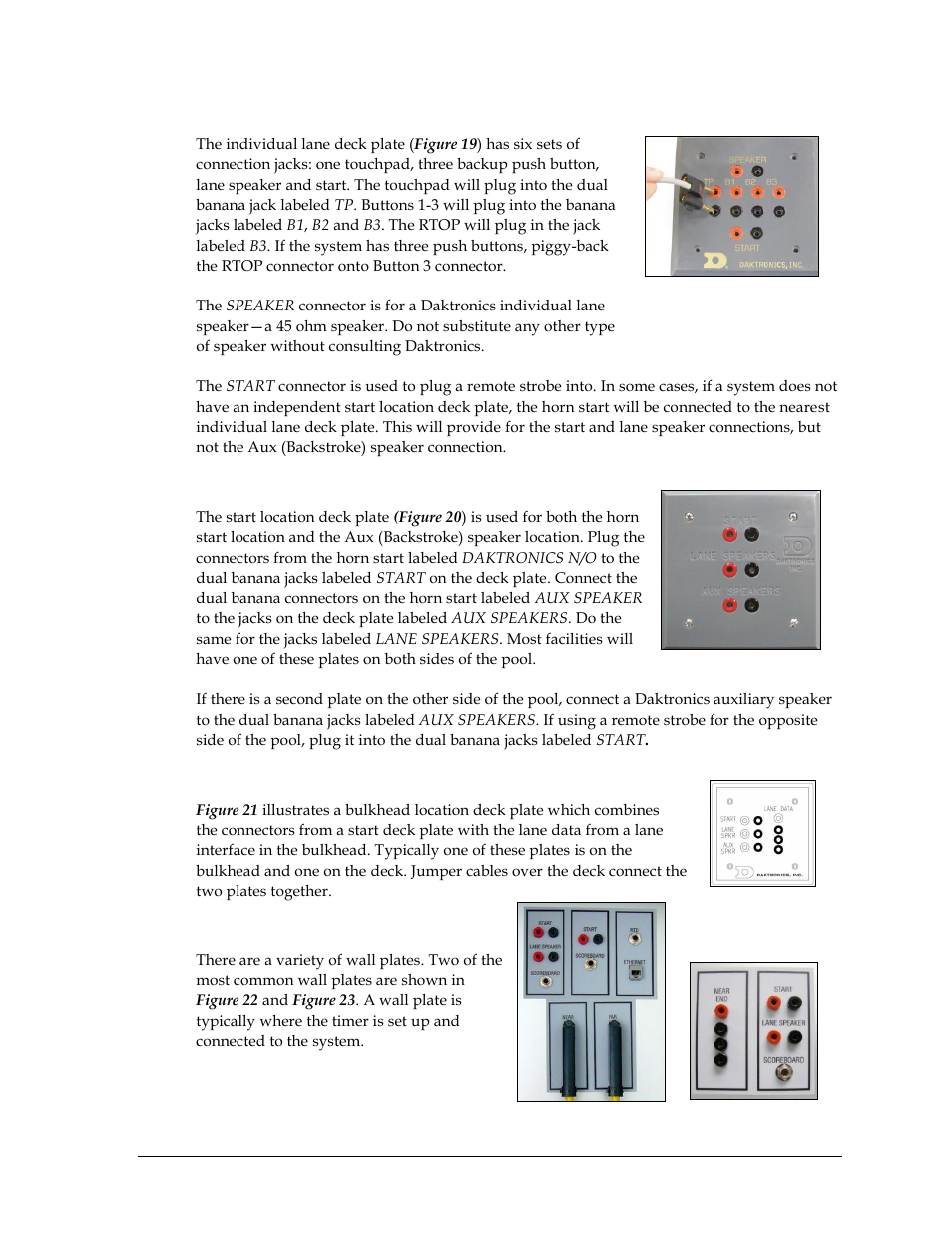 Individual lane deck plate, Start location deck plate, Bulkhead deck plate | Wall plates | Daktronics OmniSport 2000 Timing Console User Manual | Page 27 / 316