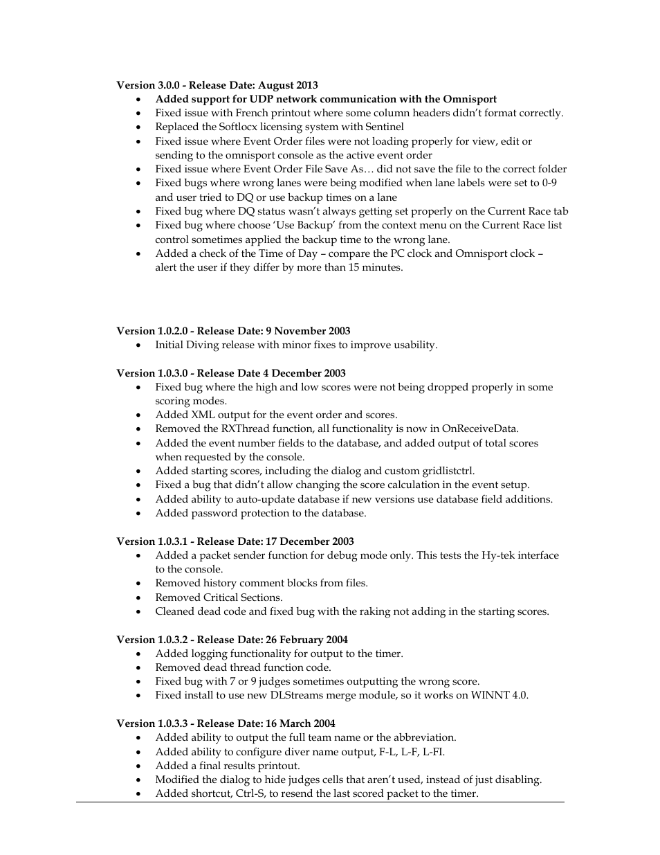 Pro diving software revision history | Daktronics OmniSport 2000 Timing Console User Manual | Page 310 / 316