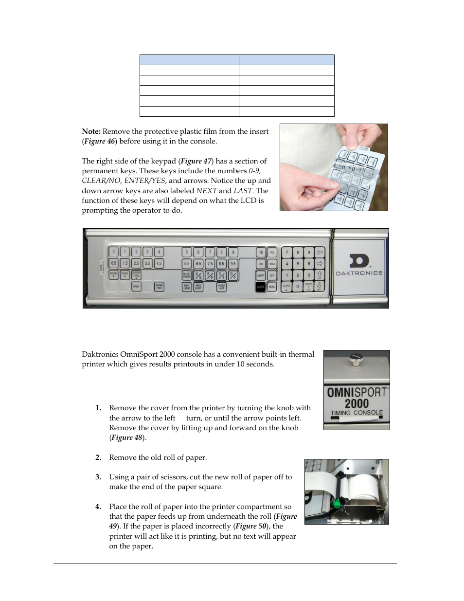 3 built-in printer, Correct paper installation, Built-in printer | Daktronics OmniSport 2000 Timing Console User Manual | Page 36 / 316
