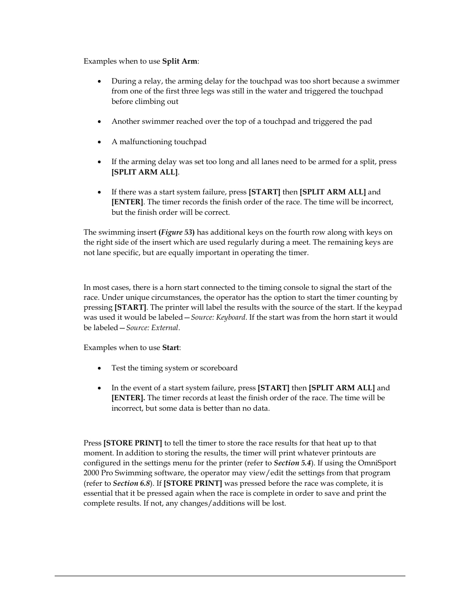 Start, Store print | Daktronics OmniSport 2000 Timing Console User Manual | Page 44 / 316