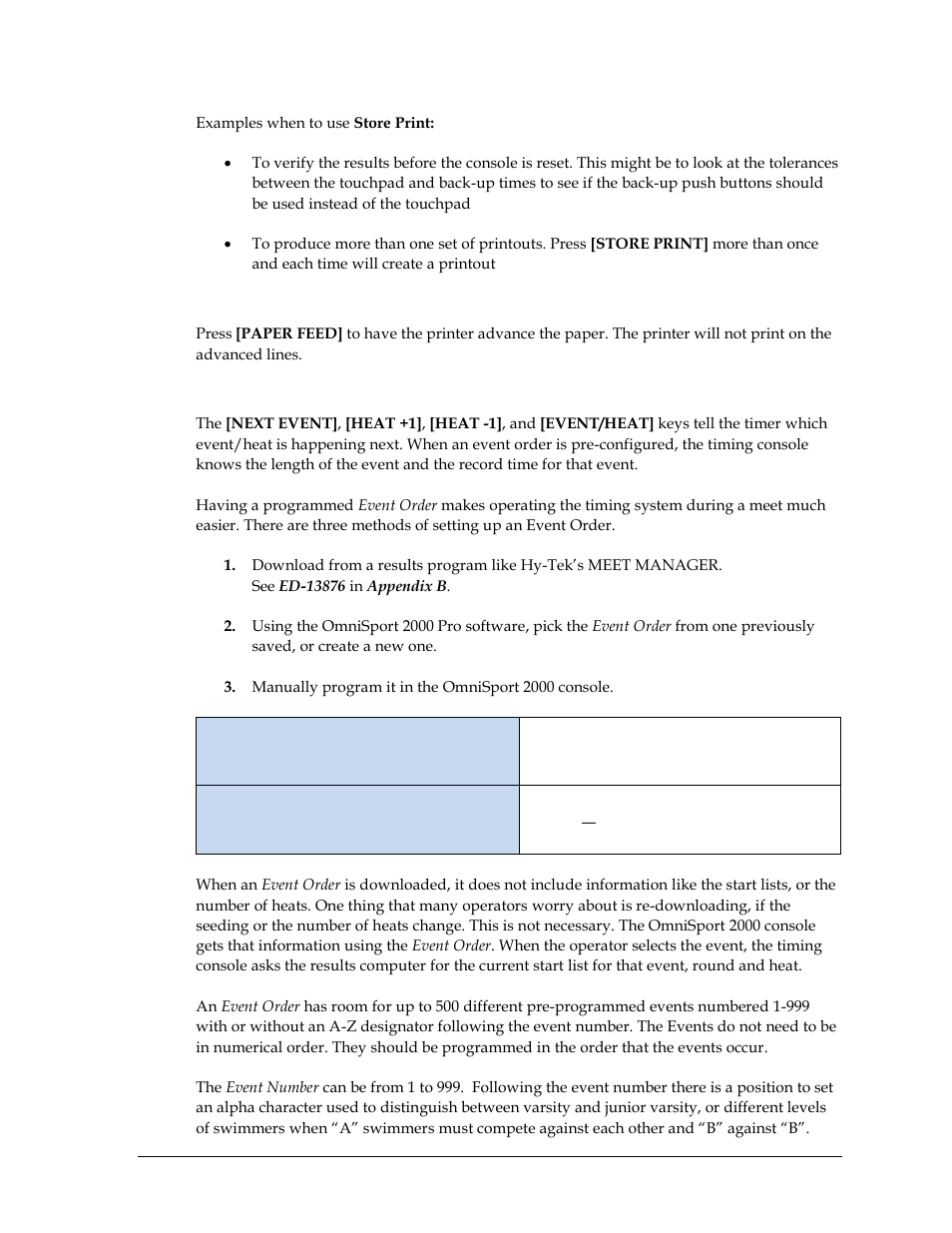 Paper feed, Event/heat | Daktronics OmniSport 2000 Timing Console User Manual | Page 45 / 316