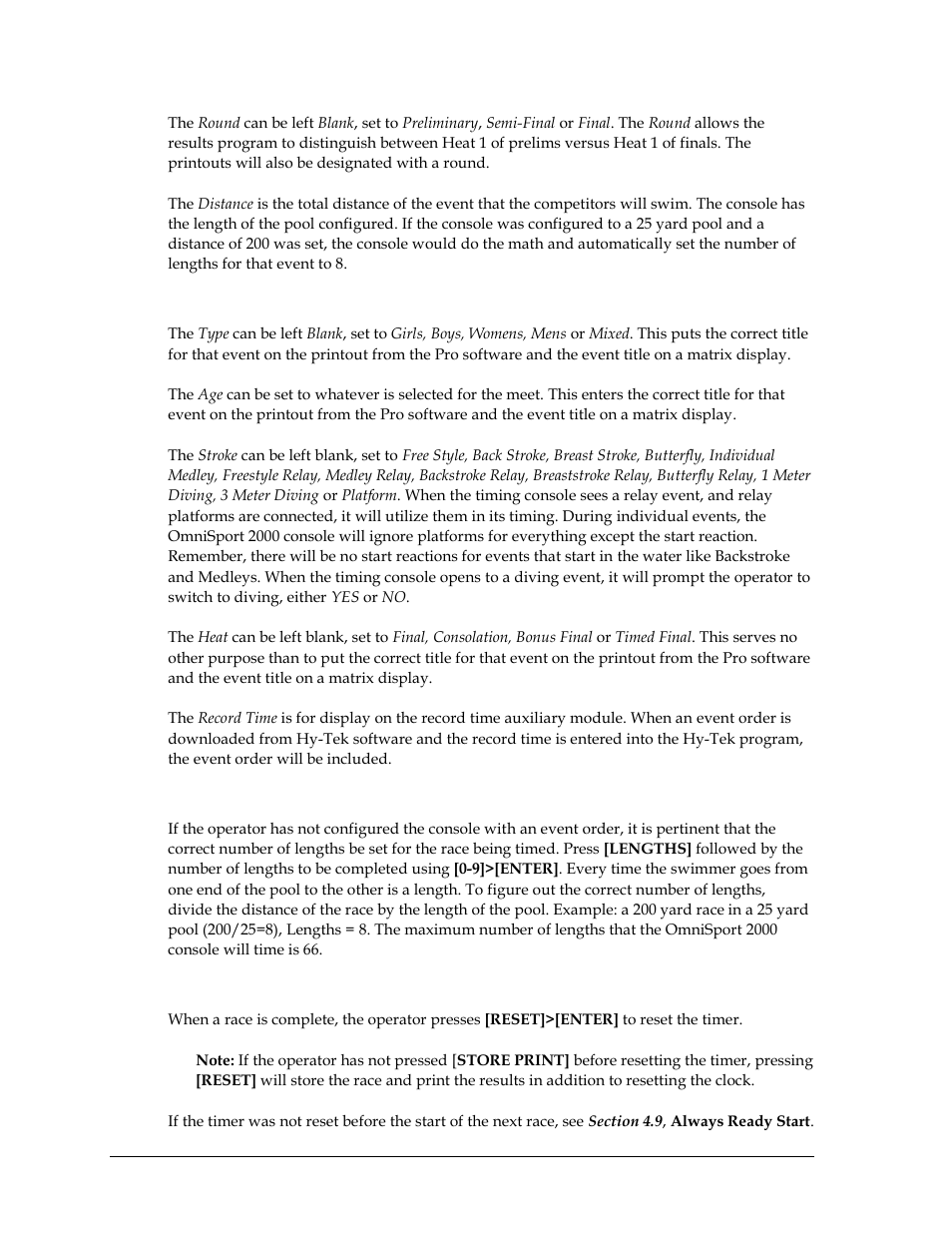 Lengths, Reset | Daktronics OmniSport 2000 Timing Console User Manual | Page 46 / 316