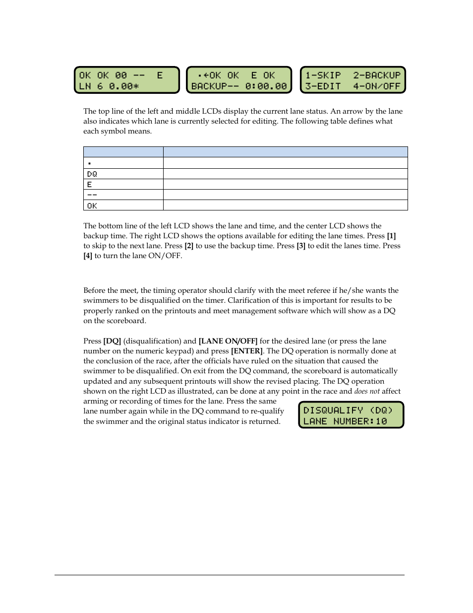 Disqualification (dq) | Daktronics OmniSport 2000 Timing Console User Manual | Page 48 / 316