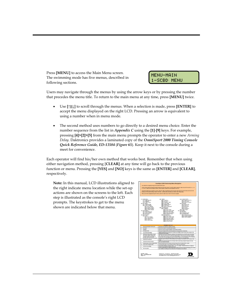 Section 5: swimming mode menus & settings, 1 menu navigation, Section 5 | Swimming mode menus & settings, Menu navigation | Daktronics OmniSport 2000 Timing Console User Manual | Page 59 / 316