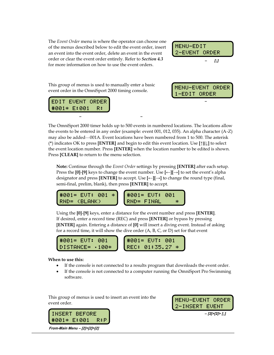 Edit event order, Edit order, Insert event | Daktronics OmniSport 2000 Timing Console User Manual | Page 62 / 316