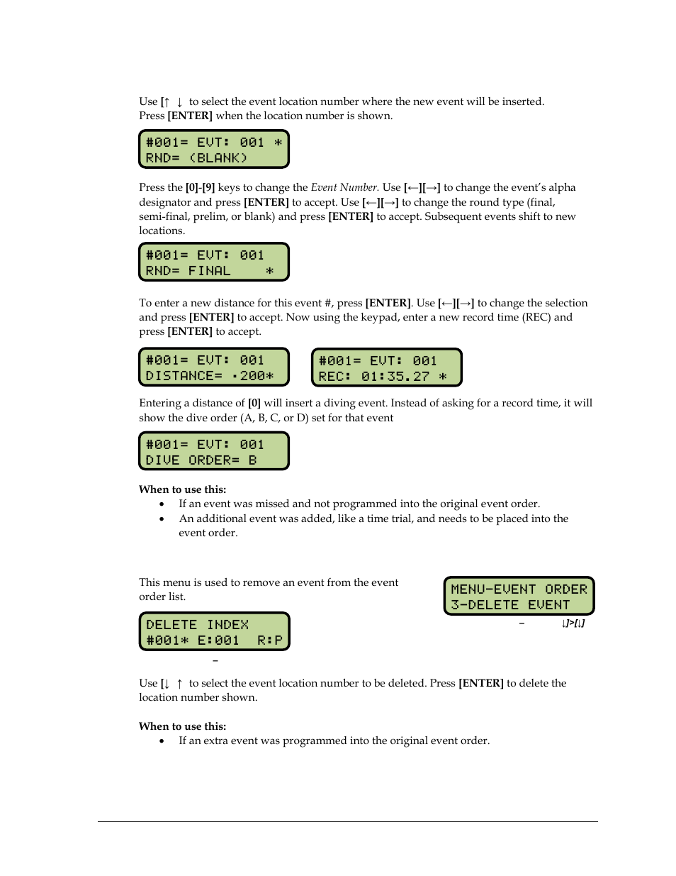 Delete event | Daktronics OmniSport 2000 Timing Console User Manual | Page 63 / 316