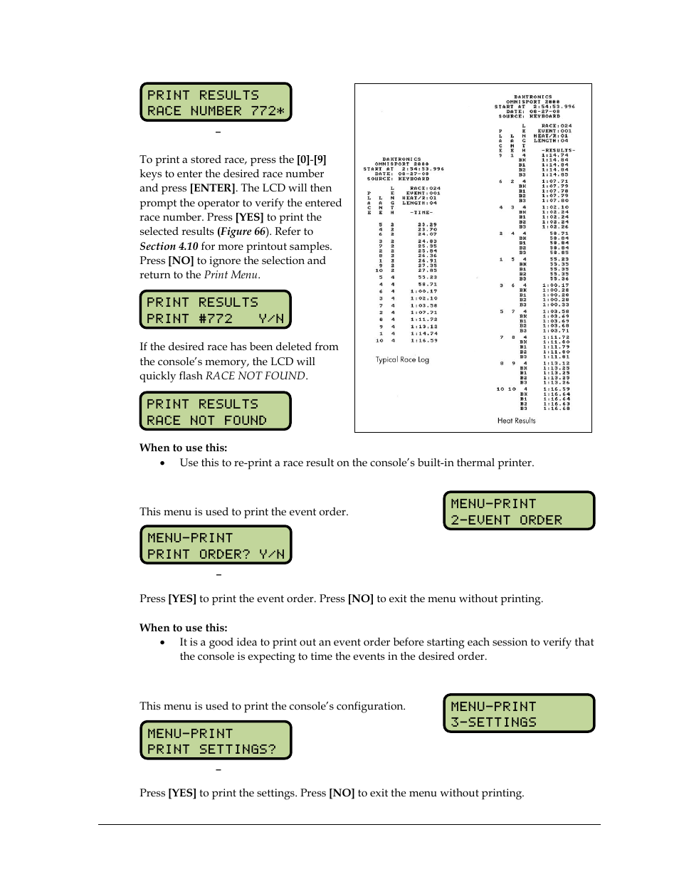 Print event order, Print settings | Daktronics OmniSport 2000 Timing Console User Manual | Page 65 / 316
