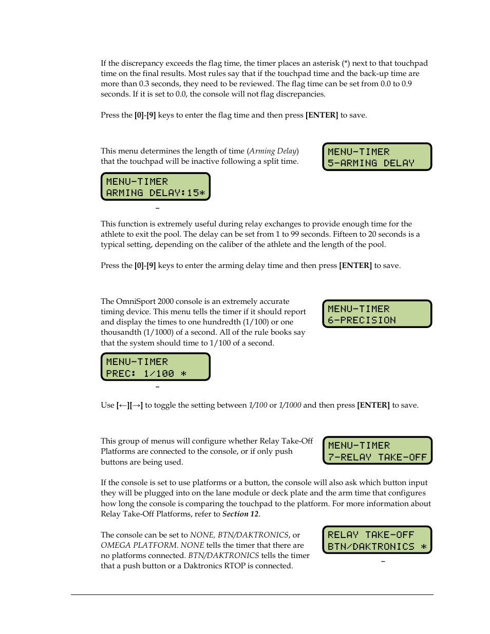 Arming delay, Precision, Relay take-off | Daktronics OmniSport 2000 Timing Console User Manual | Page 69 / 316