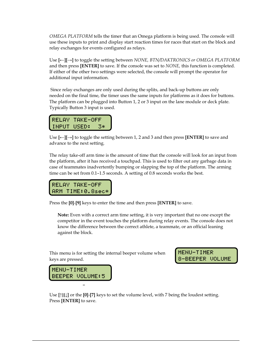 Beeper volume | Daktronics OmniSport 2000 Timing Console User Manual | Page 70 / 316