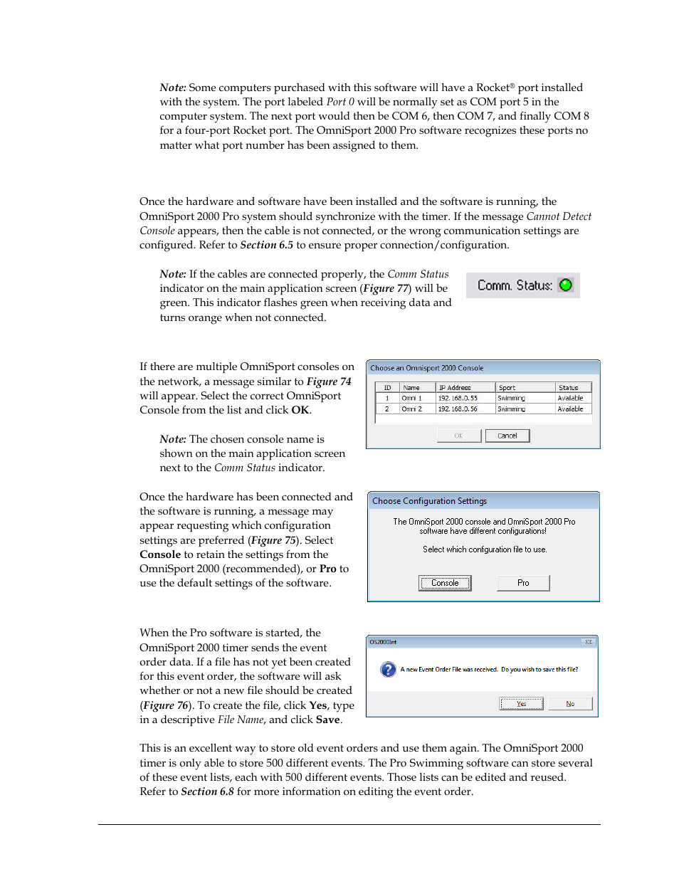 6 startup, Choose configurations, New event order | Startup | Daktronics OmniSport 2000 Timing Console User Manual | Page 87 / 316